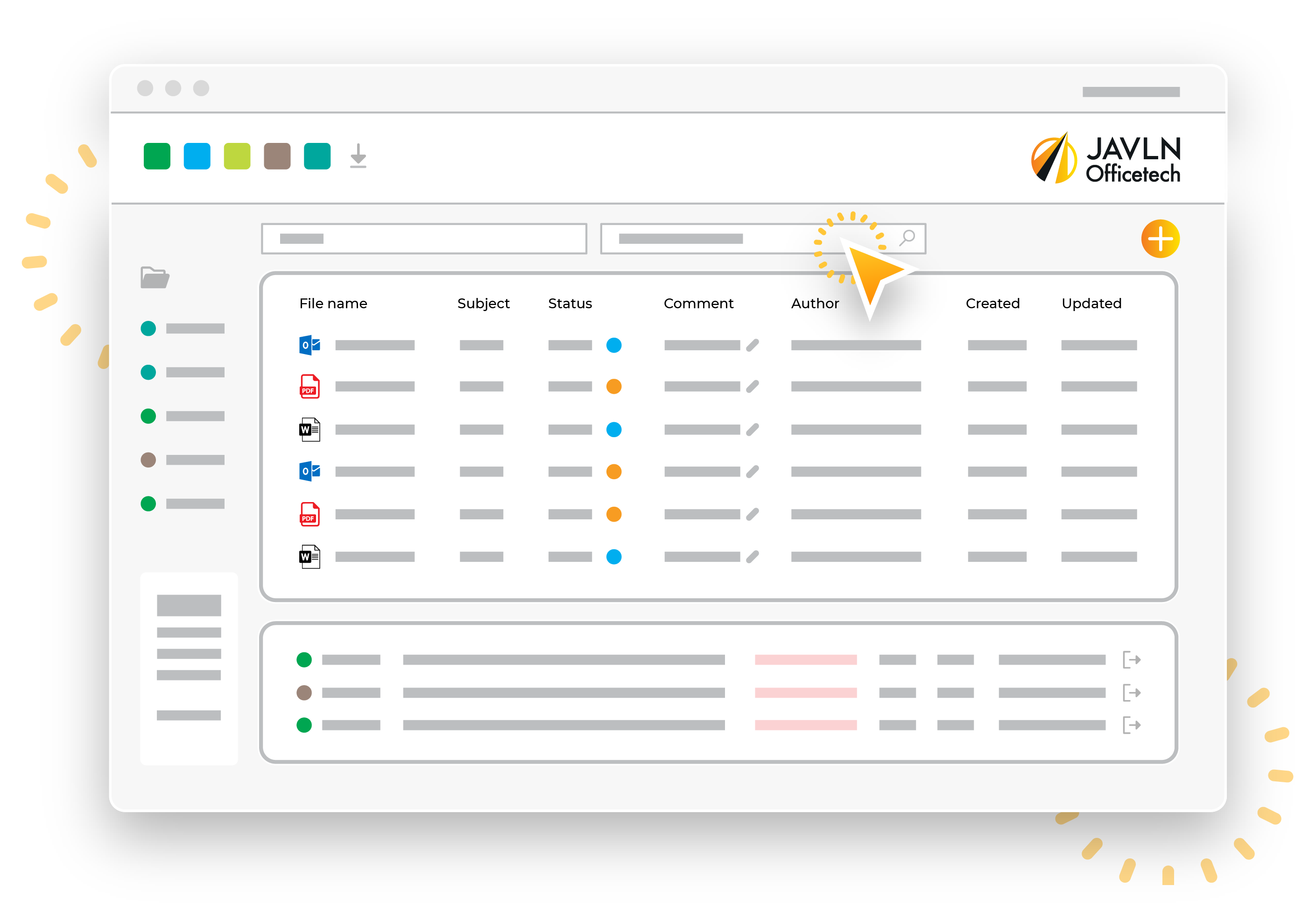 Screenshot of the main dashboard for JAVLN Officetech's document management software, where insurance brokers can manage documents and tasks.